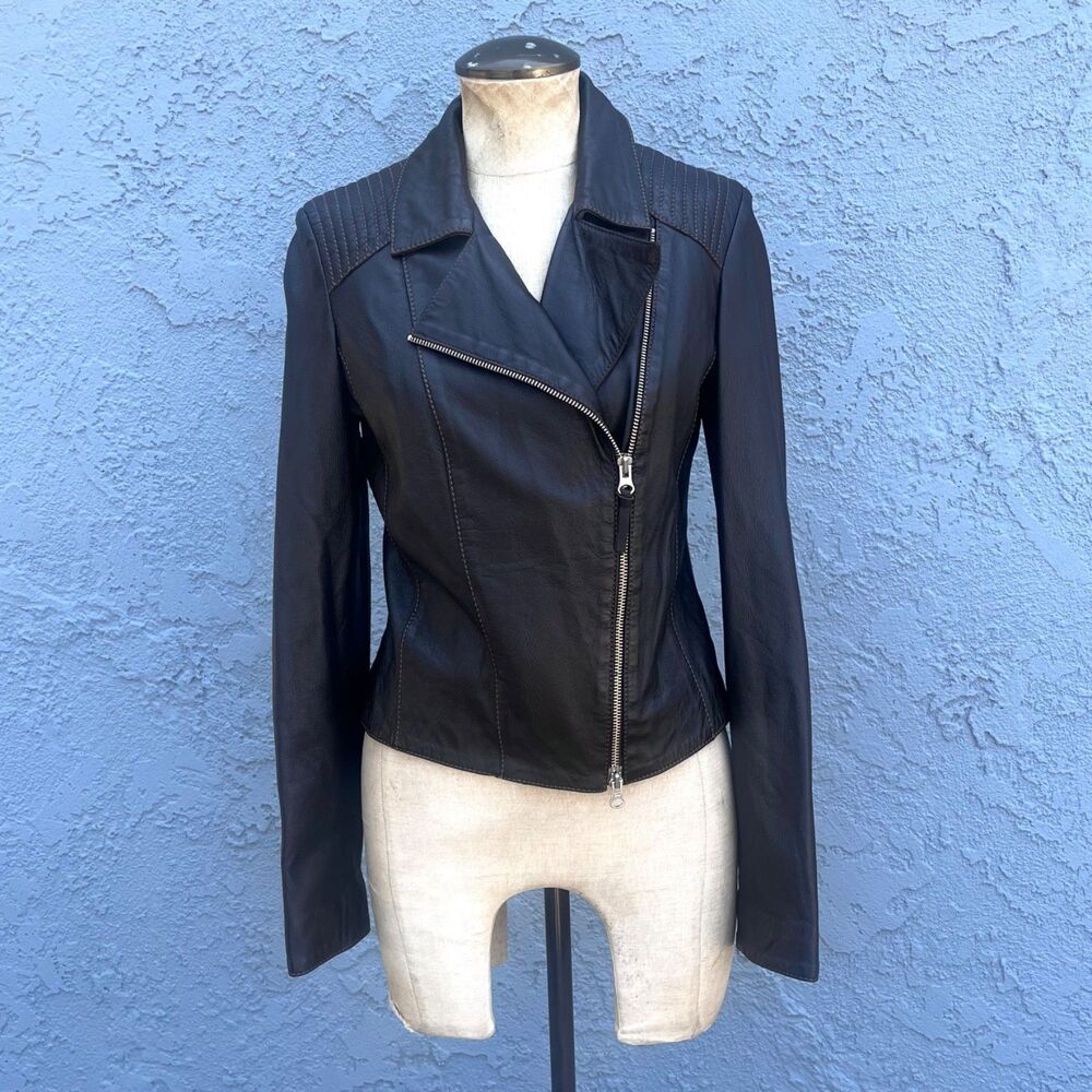 Brown Leather Motorcycle Jacket by Patricia Viera Small